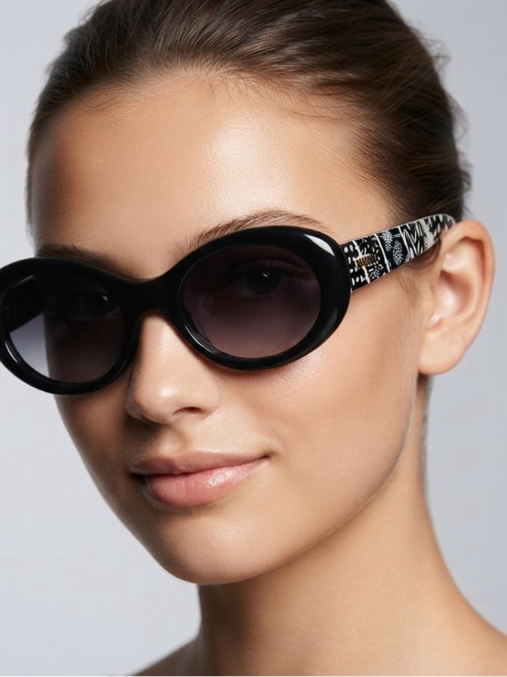 Missoni Black Oval Sunglasses with Patterned Temples